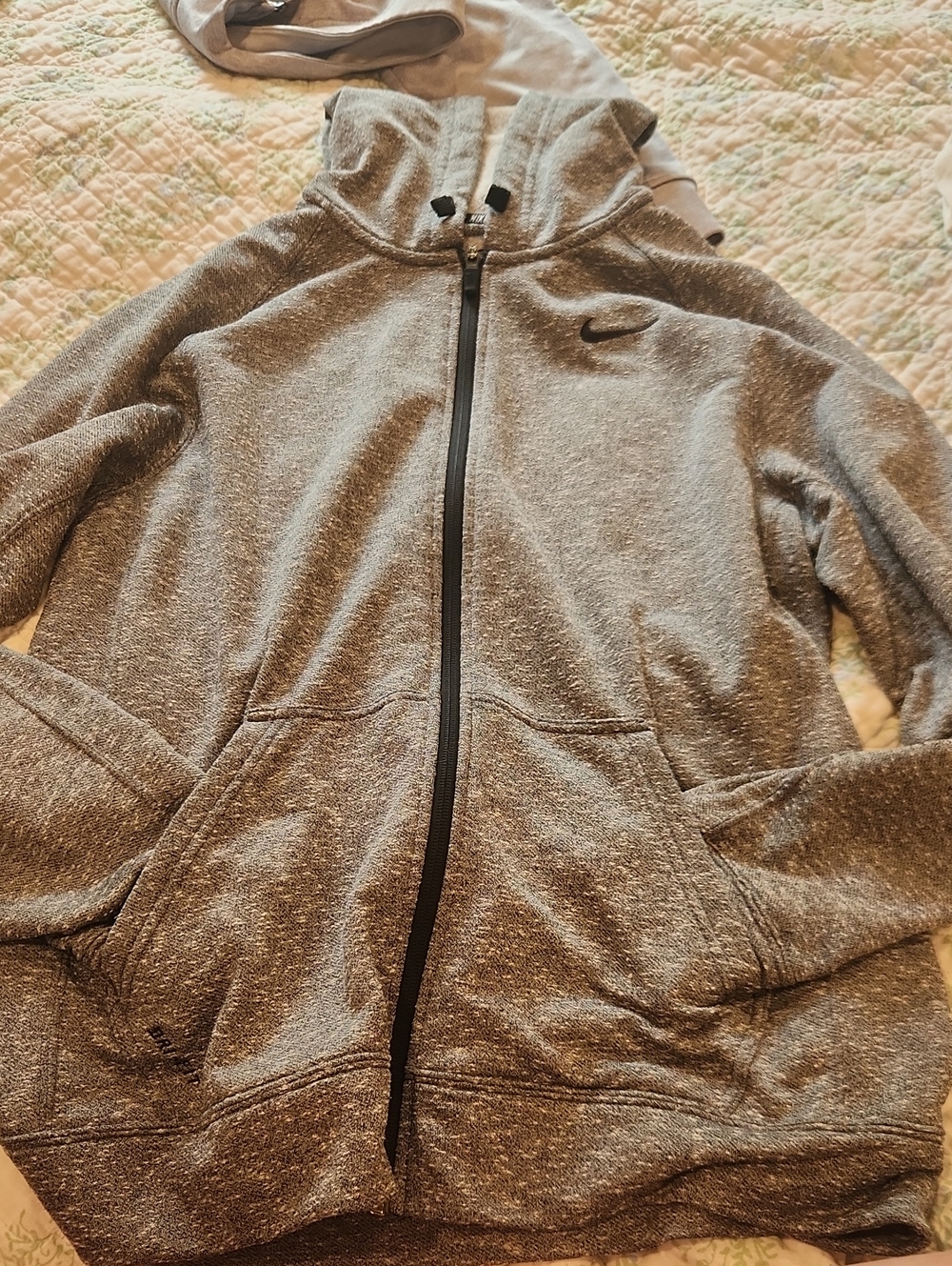 Nike Heather Grey Full Zip Hoodie with Swoosh Dri-Fit